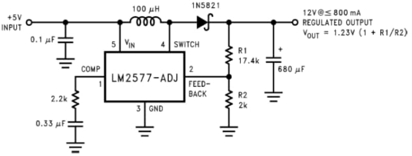 アプリケーション回路図 - Texas Instruments LM2577x SIMPLE SWITCHER®電圧レギュレータ